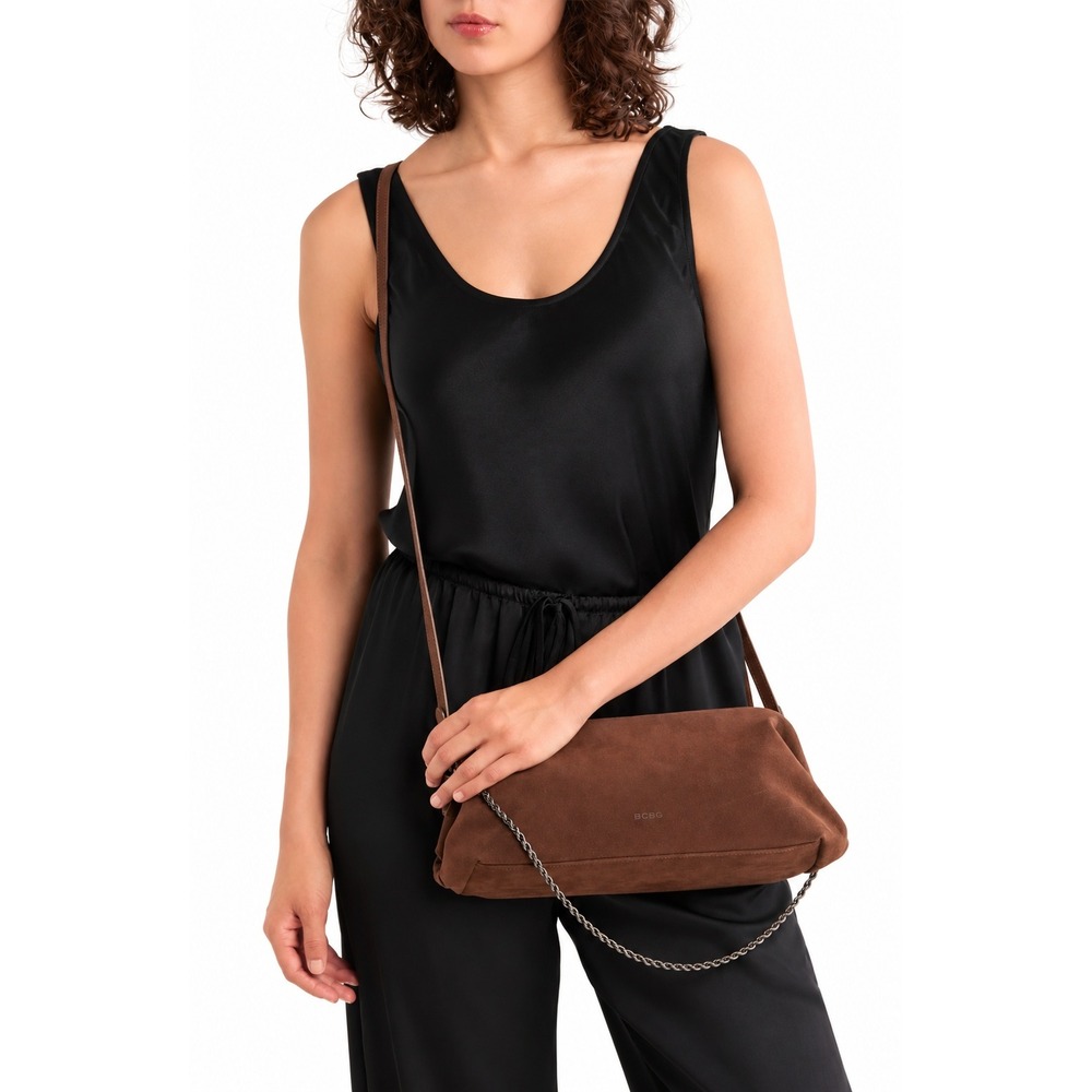 BCBG East West Brown Faux Suede Shoulder Crossbody Bag